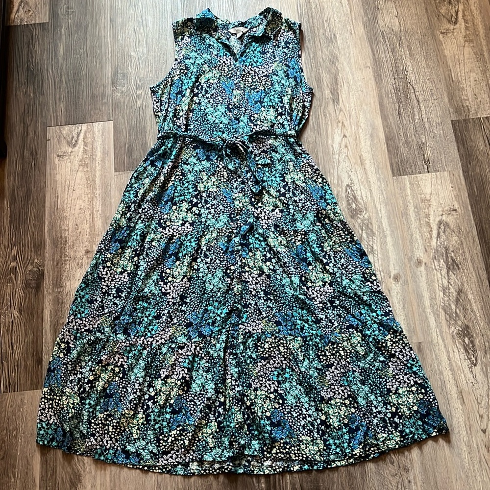Croft & Barrow Floral Tank Sleeveless Ruffle Bottom Maxi Dress Summer